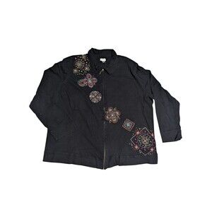 Vintage 90s Tantrums Black Boho Full Zip Jacket Beaded Embroidered